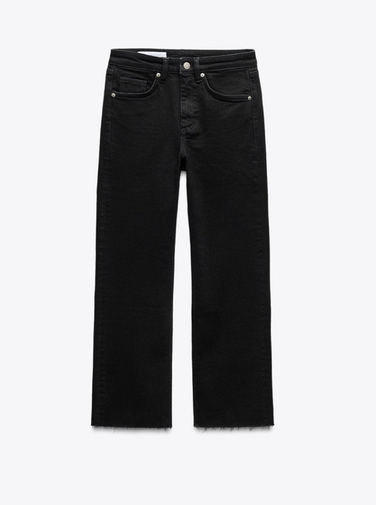 Zara Denim - ZARA Black High-Rise Straight Jeans with Raw Hem, Size 2